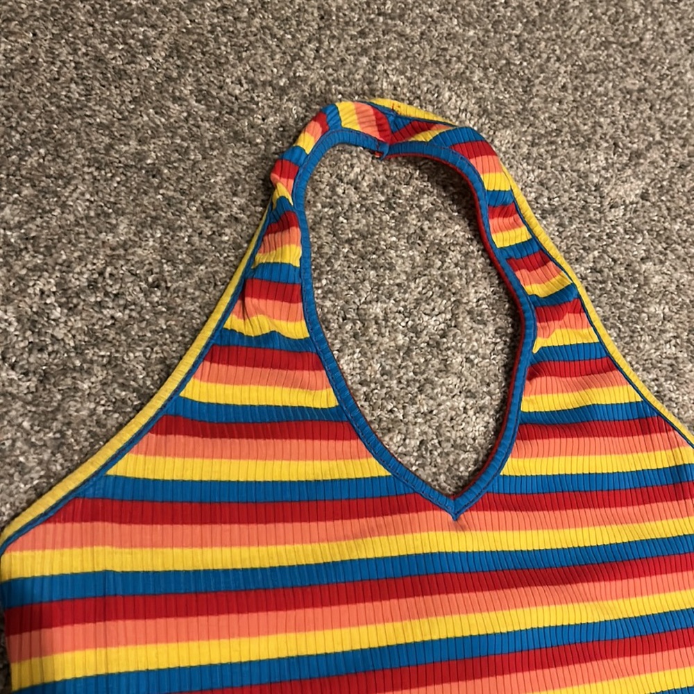 Rainbow Stripe Halter Crop Top New Pride - Picture 2 of 10